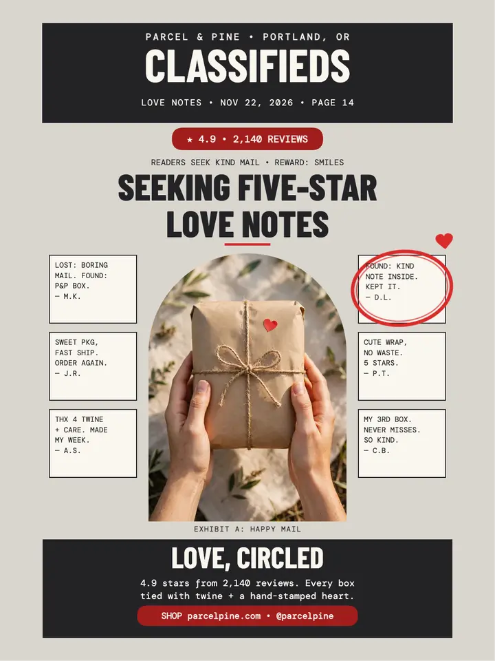 Parcel love notes classifieds portrait: brand love post template