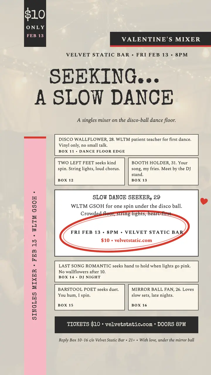 Velvet Static singles mixer classifieds story template