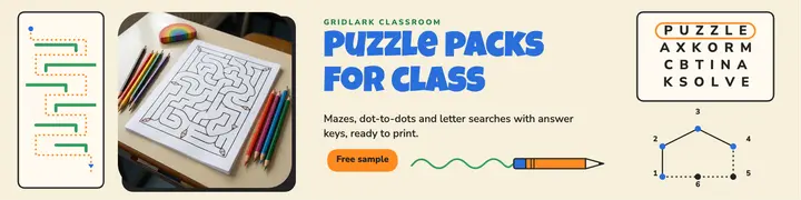 Gridlark Classroom puzzle packs LinkedIn cover: teacher shop linkedin cover template