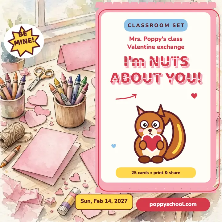 Squirrel classroom valentines set post template