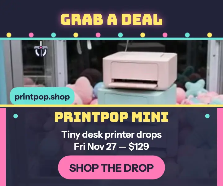 Printpop Mini desk printer claw drop ad template
