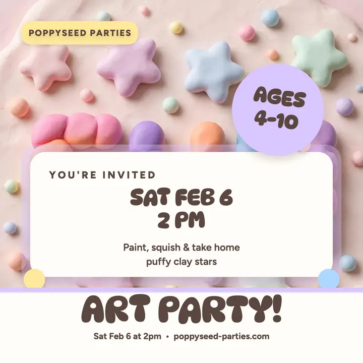 Poppyseed art party invite, clay stars template