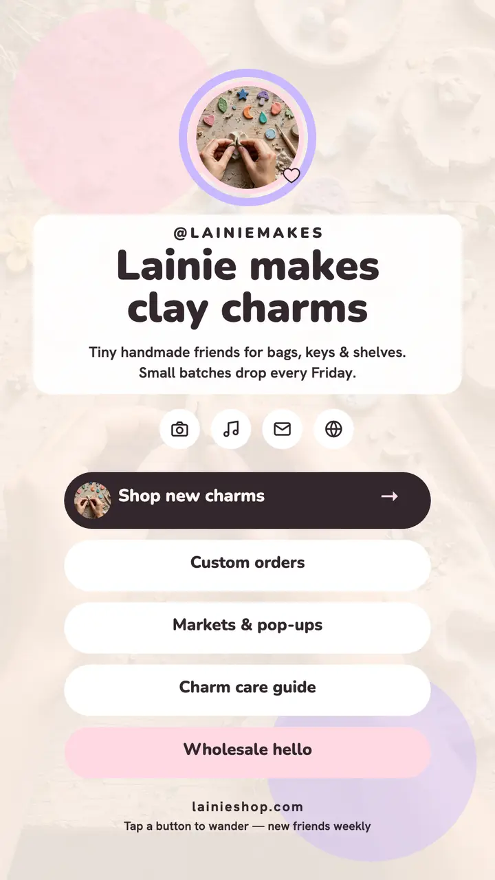 Lainie Makes Charms bio links story template