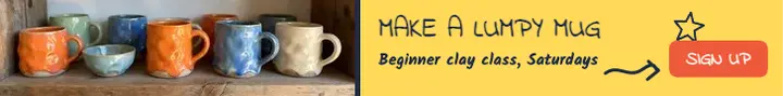 Lumpy Pots clay class, naive doodle leaderboard ad template