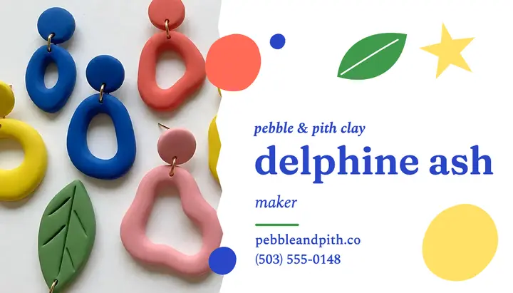 Pebble & Pith Clay earring maker business card: handmade jewelry business card template