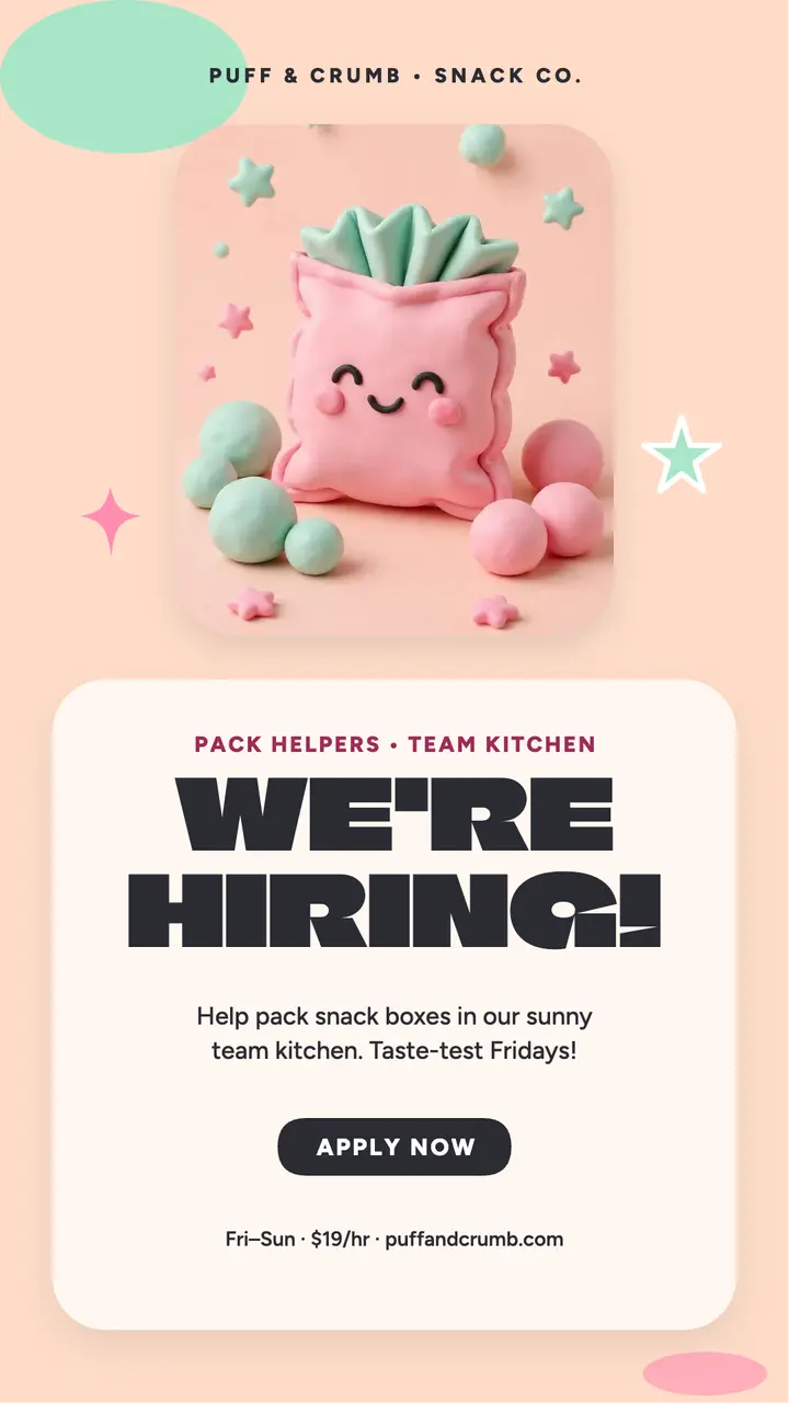 Puff and Crumb hiring story template