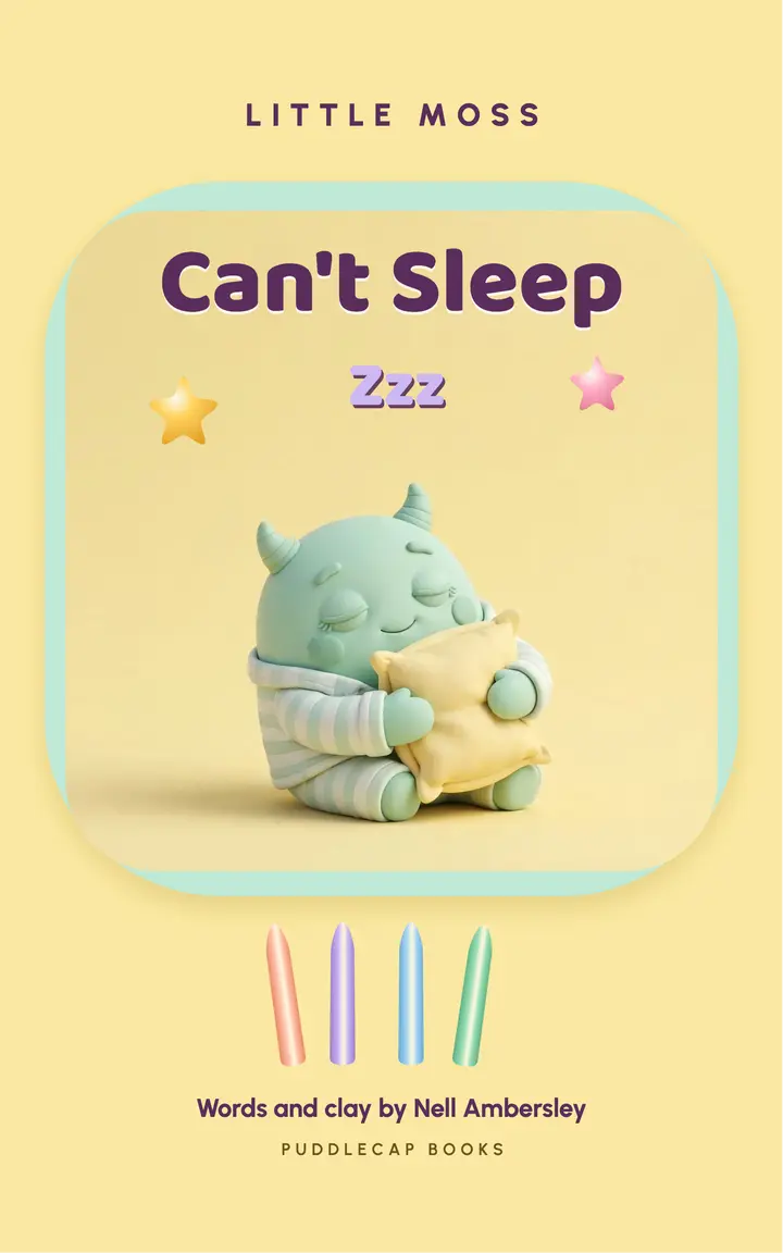 Sleepy clay monster bedtime picture book cover, claymorphism template