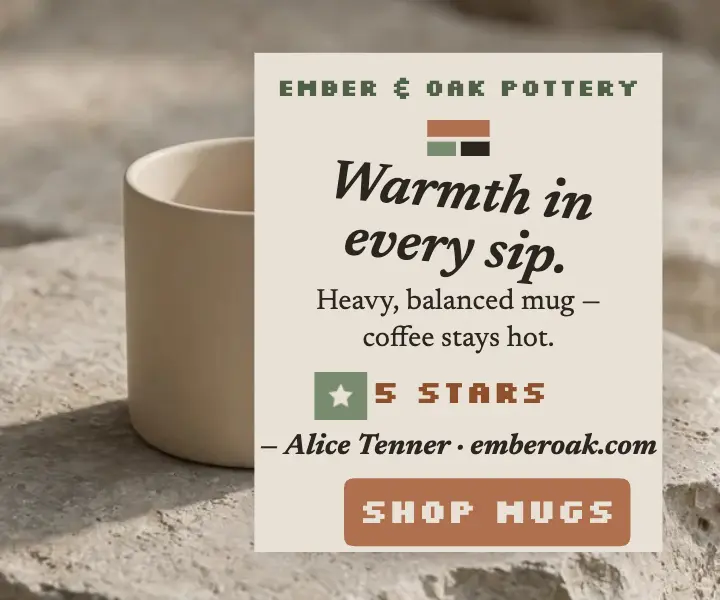 Ember and Oak mug review pixel ad template