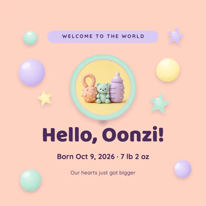 Hello Oonzi clay newborn announcement template