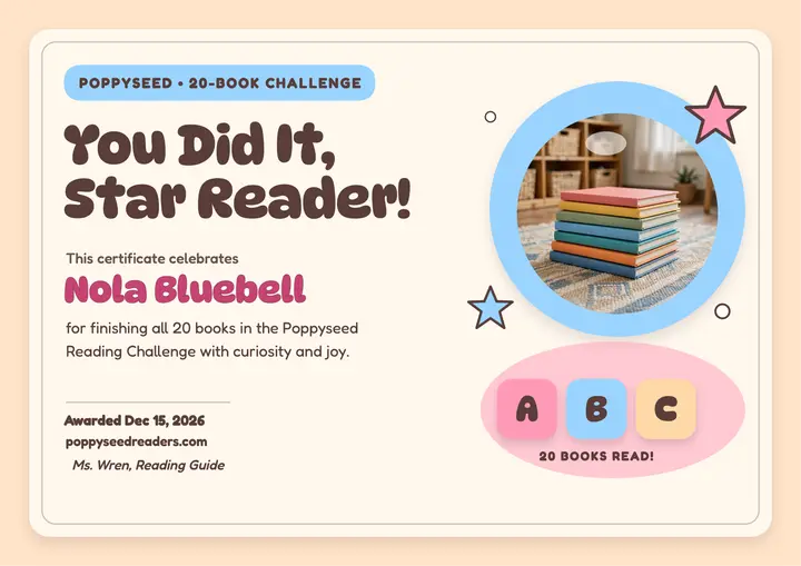 Poppyseed Readers star reader certificate: reading certificate template