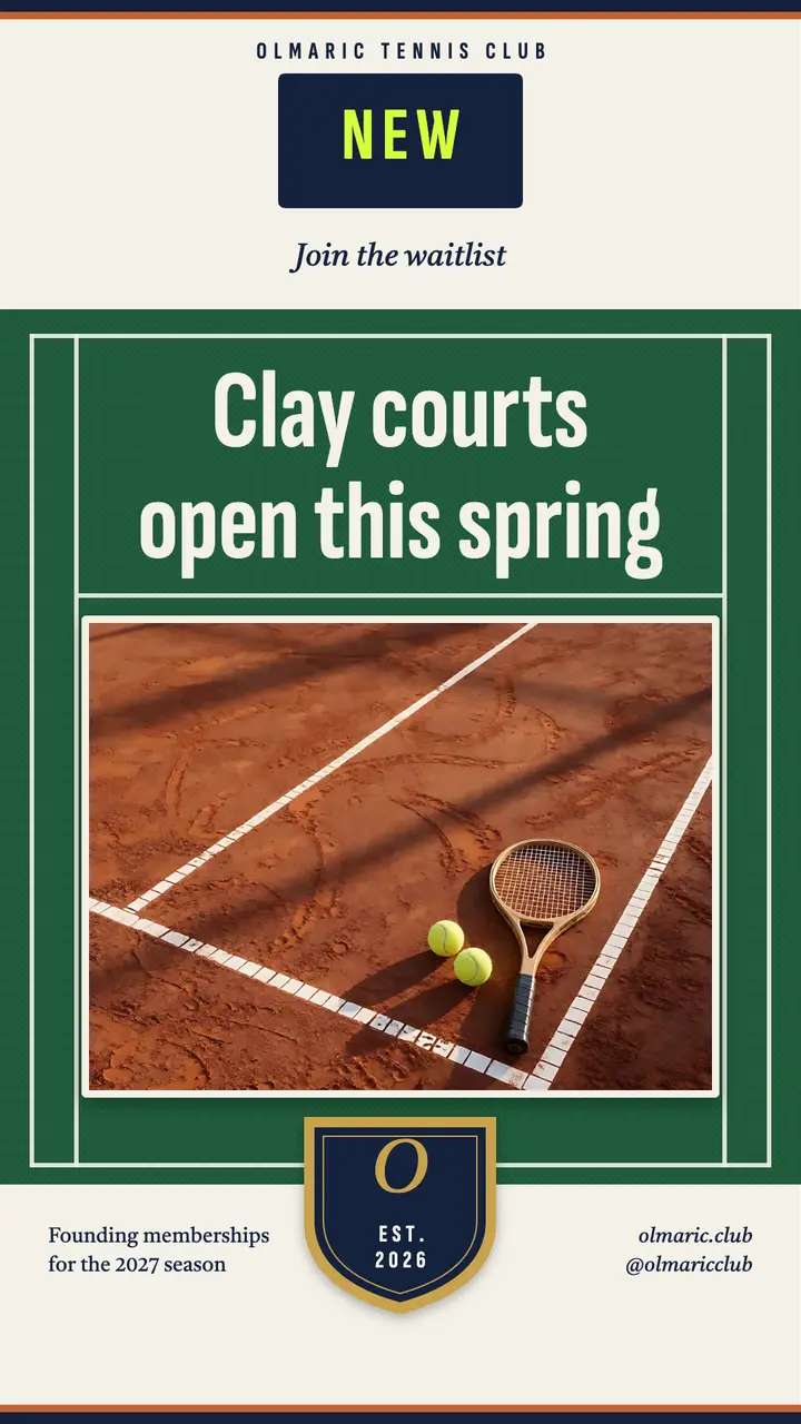 Olmaric Tennis Club clay courts waitlist story template
