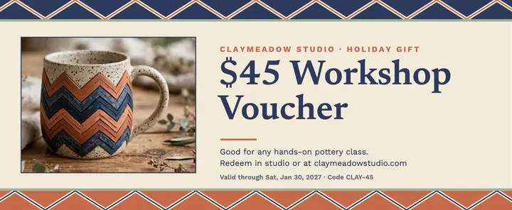 Claymeadow holiday workshop voucher: pottery workshop gift voucher template