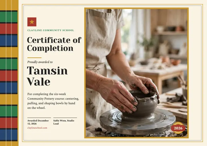 Clayline pottery course completion certificate template