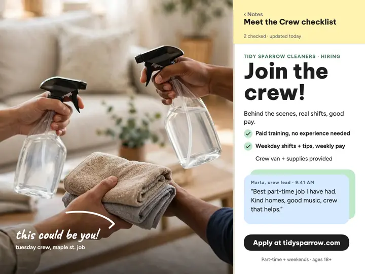 Tidy Sparrow crew hiring notes slide template