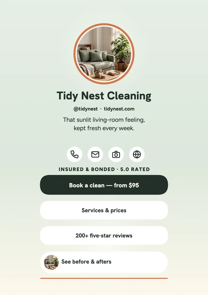 Tidy Nest cleaner booking links flyer template