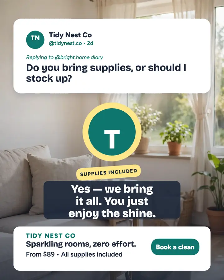 Tidy Nest cleaner FAQ comment reply post template