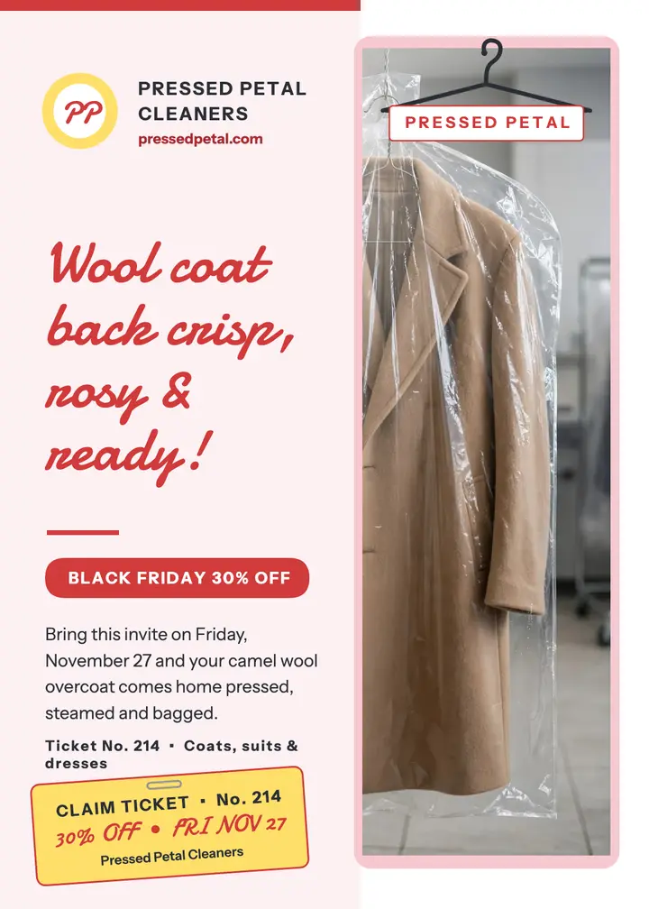 Pressed Petal wool coat press invite template