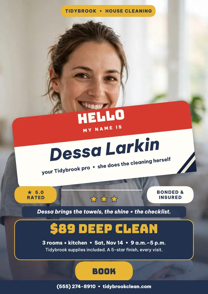 Tidybrook cleaner hello tag flyer template