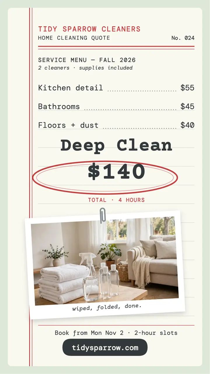 Tidy Sparrow cleaner ledger quote story template