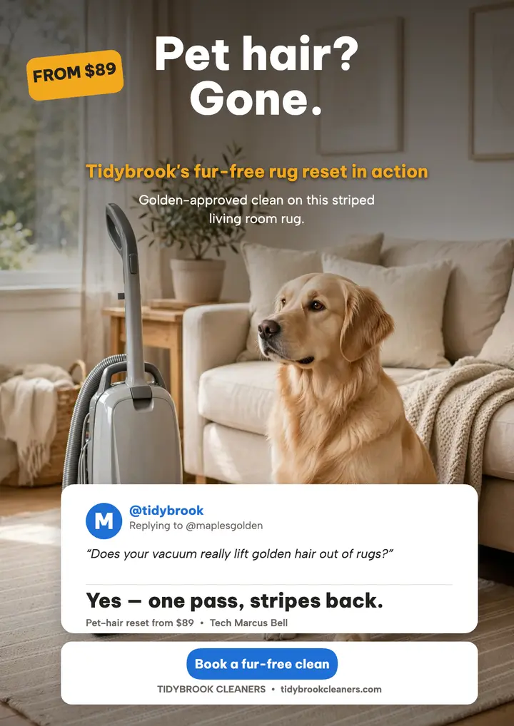 Tidybrook pet hair rug reply flyer template