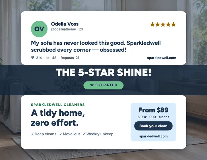 Sparkledwell 5-star review post flyer: cleaner review flyer template