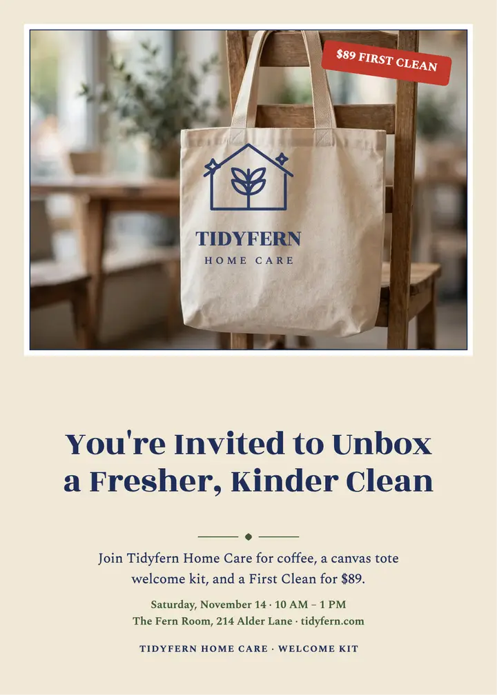 Tidyfern welcome kit invitation with tote template