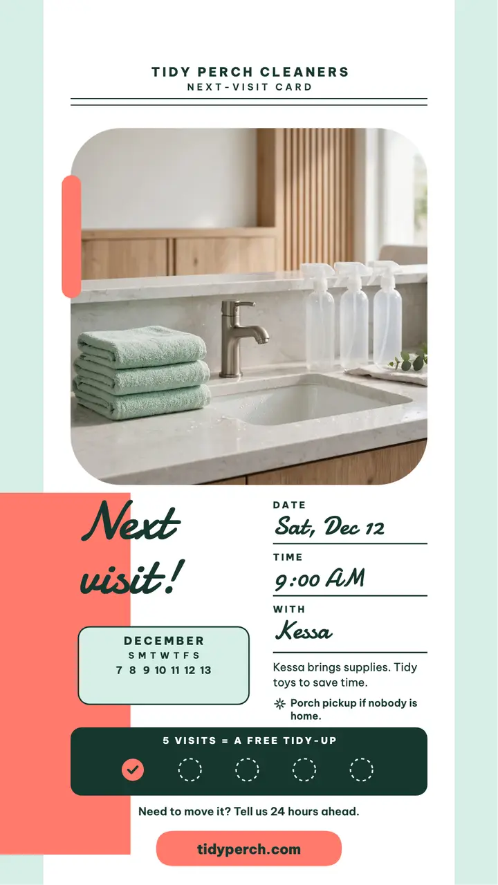 Tidy Perch next-visit cleaner card template