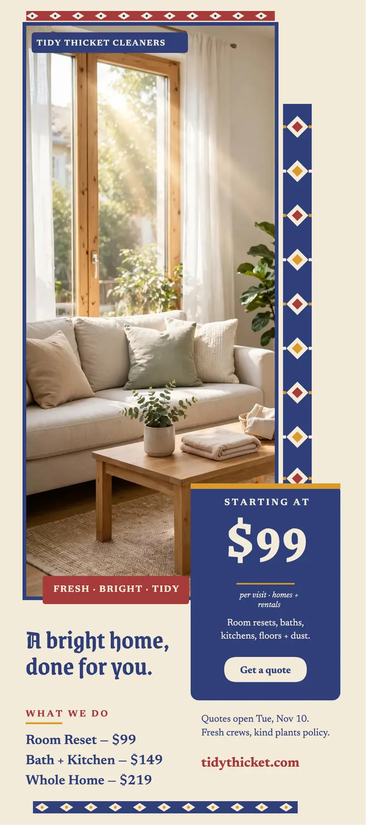 Tidy Thicket cleaners ikat rack card template