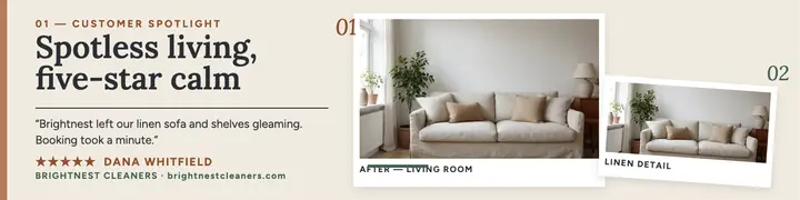 Brightnest cleaning spotlight banner: cleaning review banner template