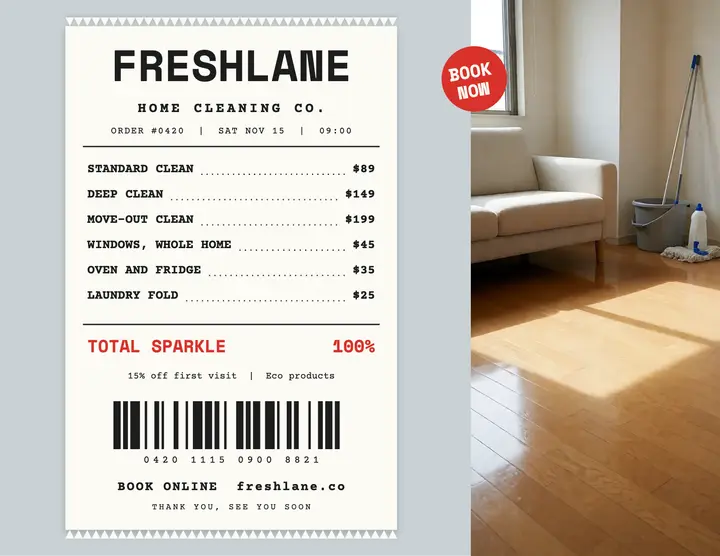 Freshlane cleaning price receipt template