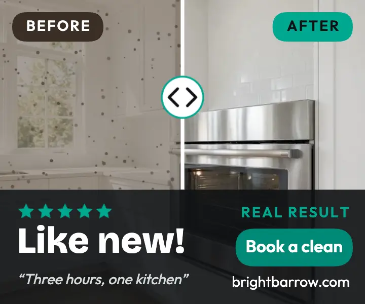 Brightbarrow Cleaning review ad, before/after slider template