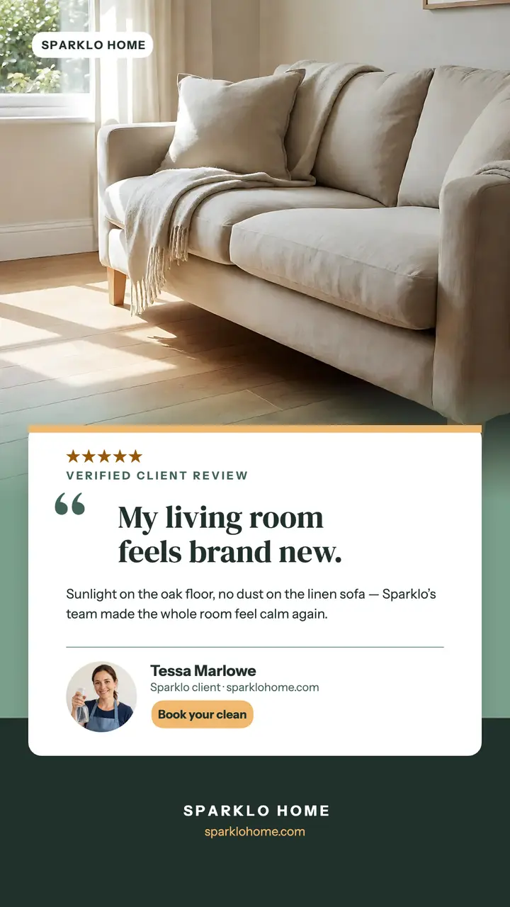 Sparklo Home cleaning review story: cleaning review story template