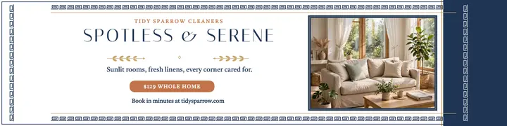 Tidy Sparrow cleaning shop banner, Greek key template