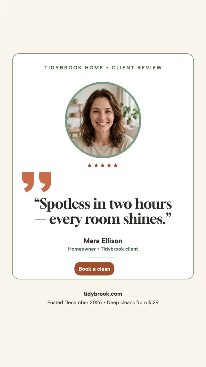 Tidybrook cleaning testimonial quote story template