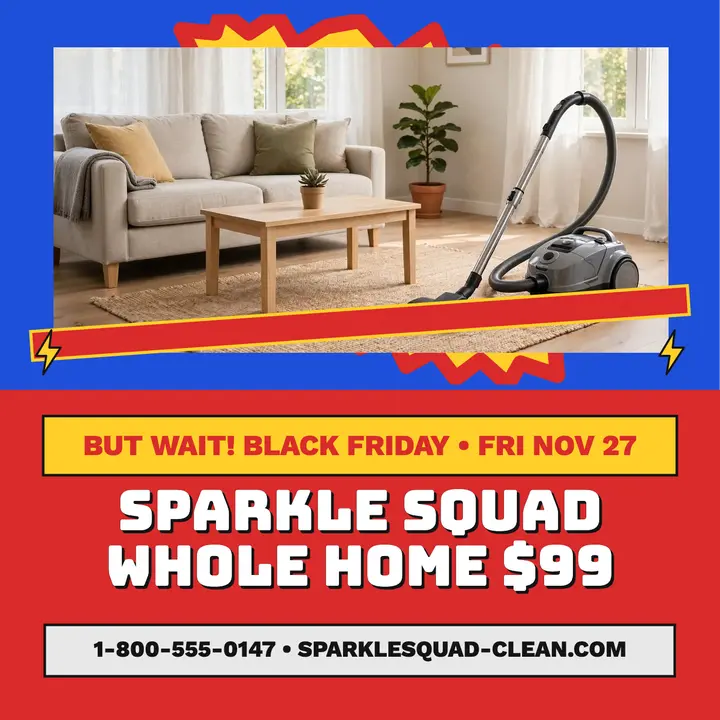 Sparkle Squad Black Friday cleaning deal cover: cleaning deal podcast cover template
