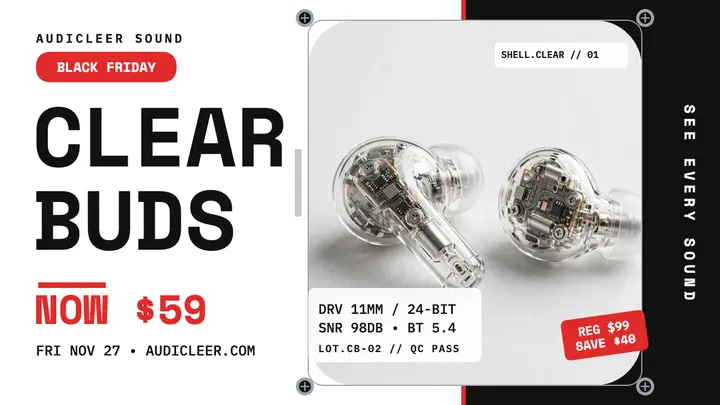 Audicleer clear buds Black Friday sale thumbnail template