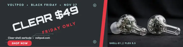 Voltpod clear earbuds Black Friday billboard: black friday earbuds ad template