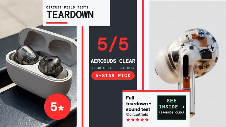 AeroBuds Clear teardown review thumbnail template