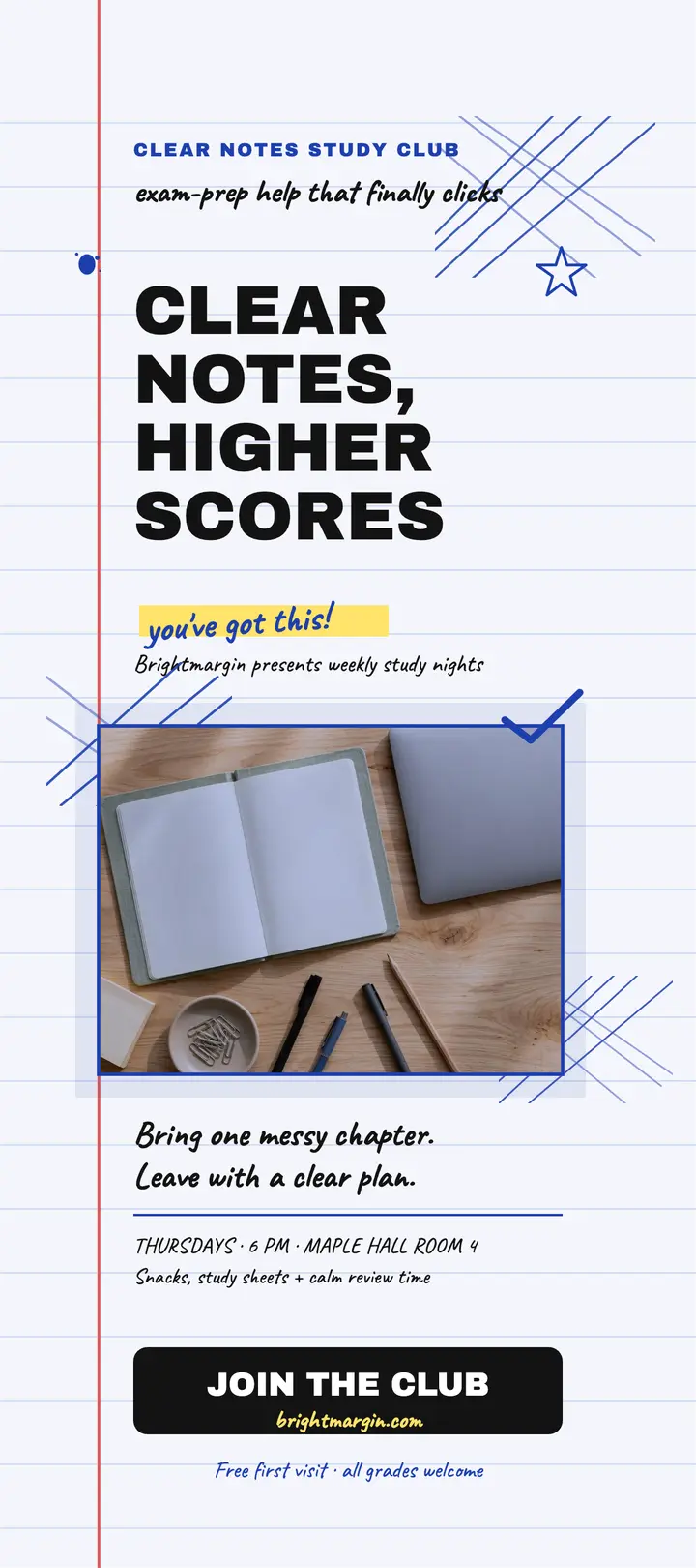Clear Notes study rack card template
