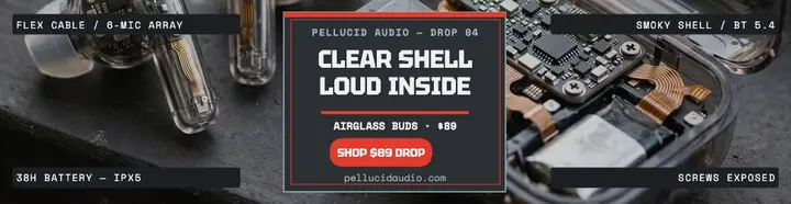 Airglass transparent earbuds drop billboard template