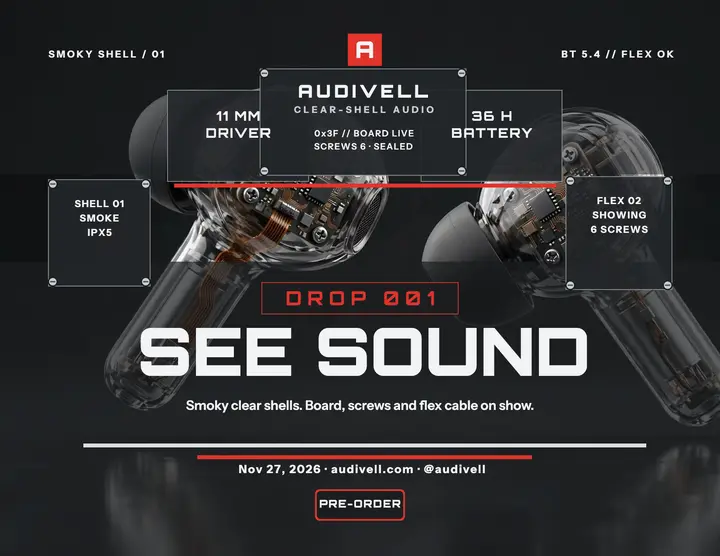 Audivell clear shell earbuds launch flyer template