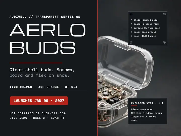 Audivell Aerlo clear earbuds launch slide template