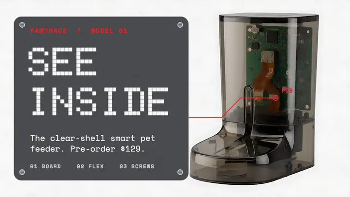 Pawtrace clear-shell smart pet feeder thumbnail template