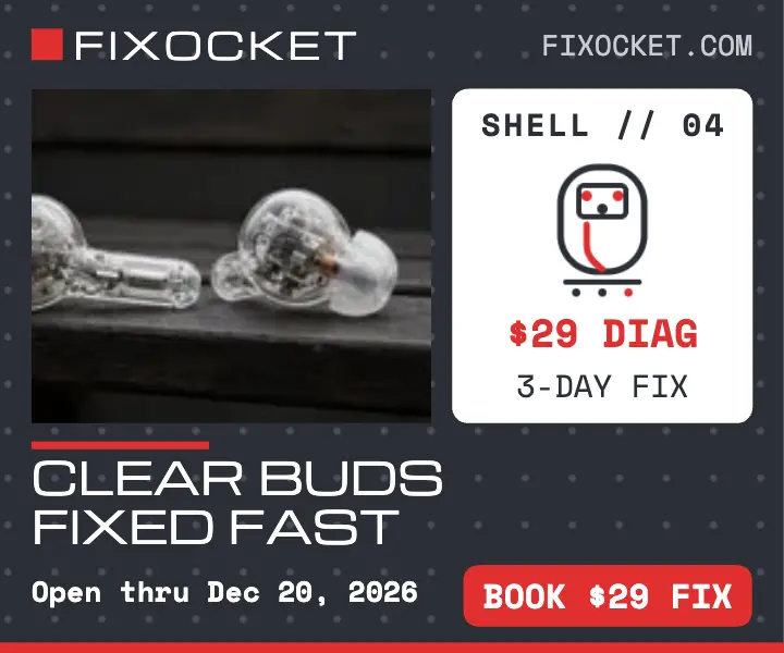 Fixocket clear earbuds repair ad template