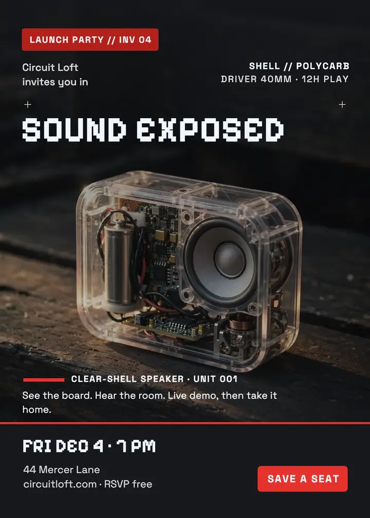 Circuit Loft clear speaker launch invite template