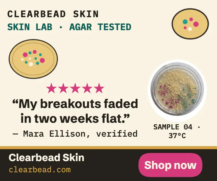 Clearbead Skin agar lab review ad template