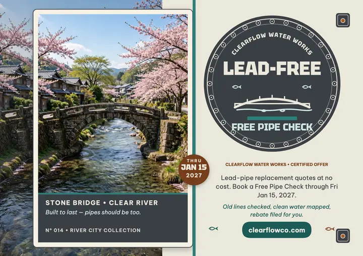 Clearflow lead-pipe check cover promo: water pipe check certificate template