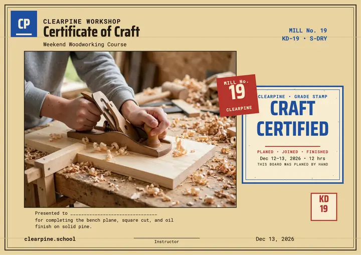 Clearpine weekend woodworking certificate template