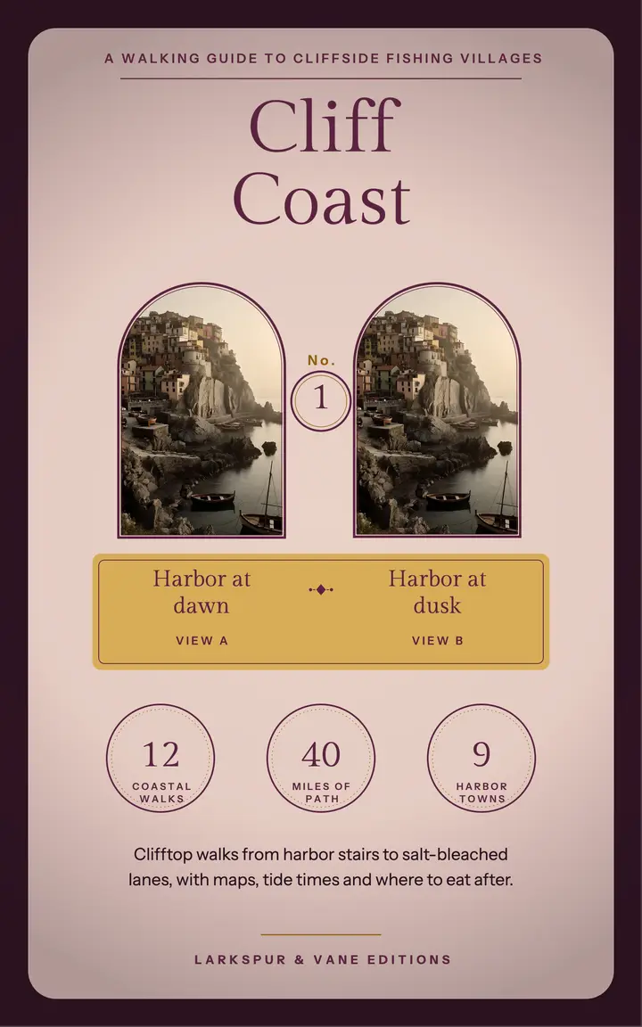 Cliff Coast walking guide ebook cover, stereoview card: travel ebook cover template