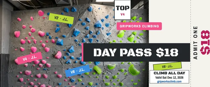 Gripworks day pass ticket, route tape: climbing day pass ticket template